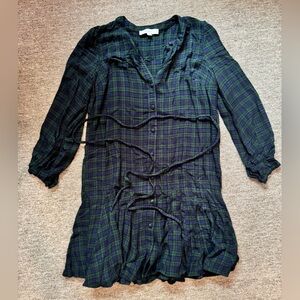LOFT Green and Blue Plaid Dress